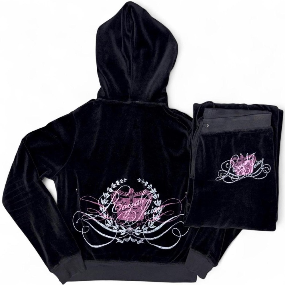 Juicy Couture Black & Pink Rhinestone Logo Tracksuit